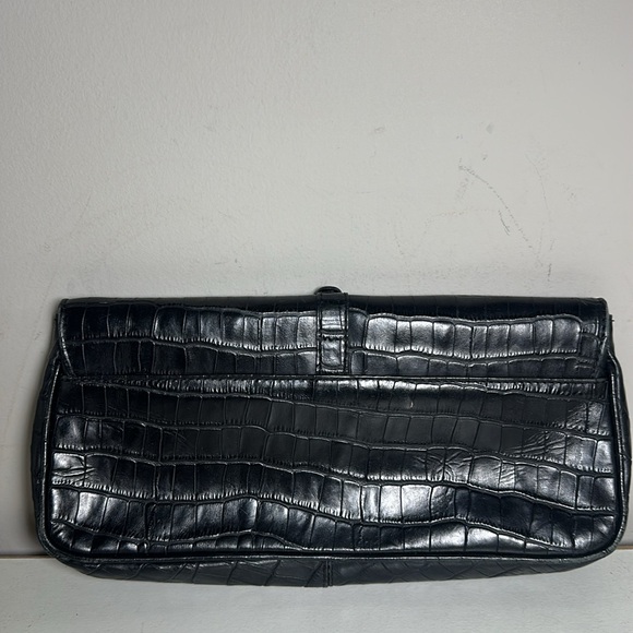 Eberle Black genuine leather Crocodile style Embossed y2k buckle Clutch - Picture 3 of 8